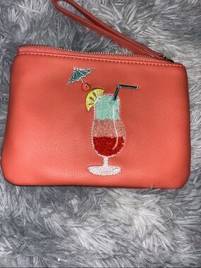 Coral Wristlet Pouch with Cocktail Embroidery Old Navy